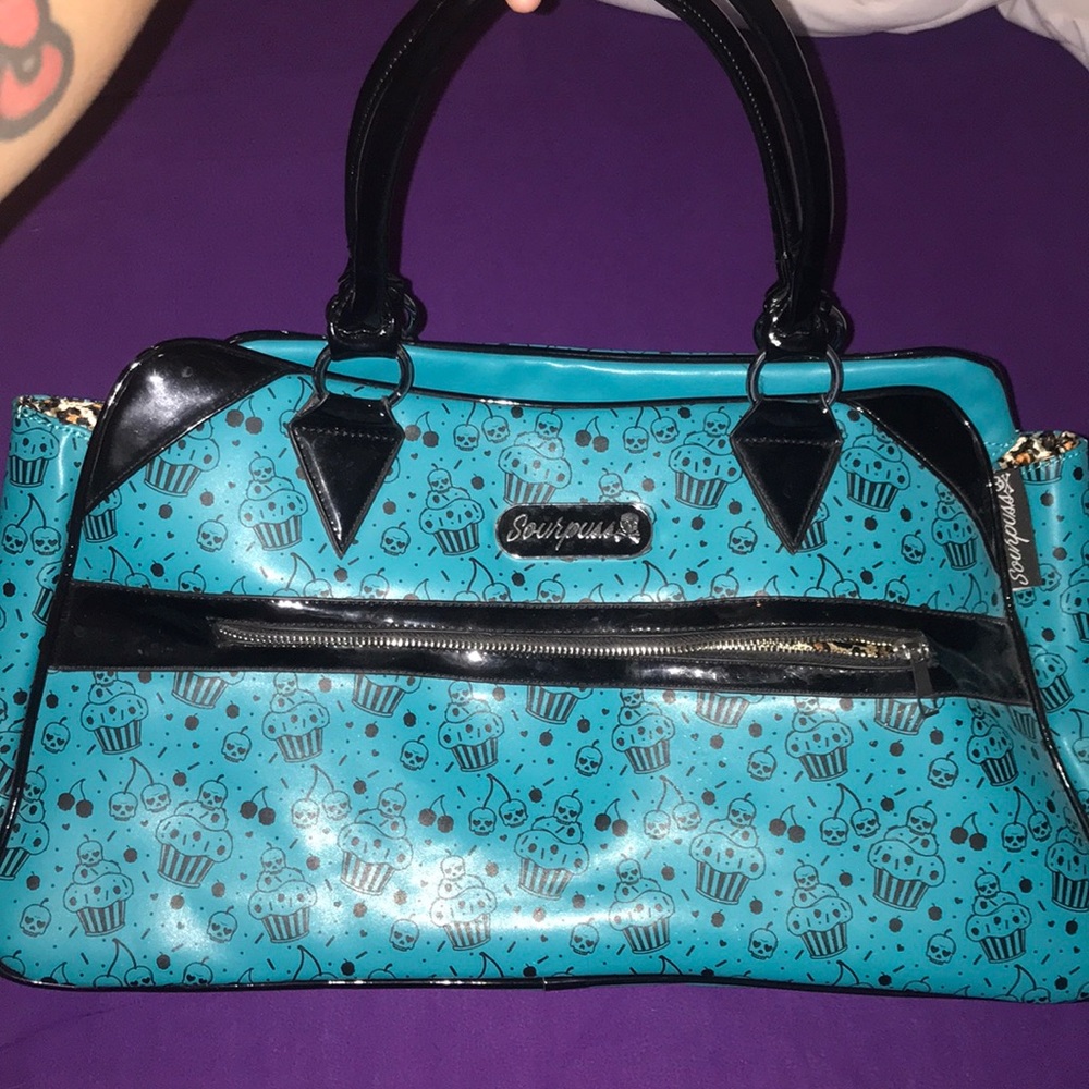 Sourpuss deadly deville blue cupcake purse